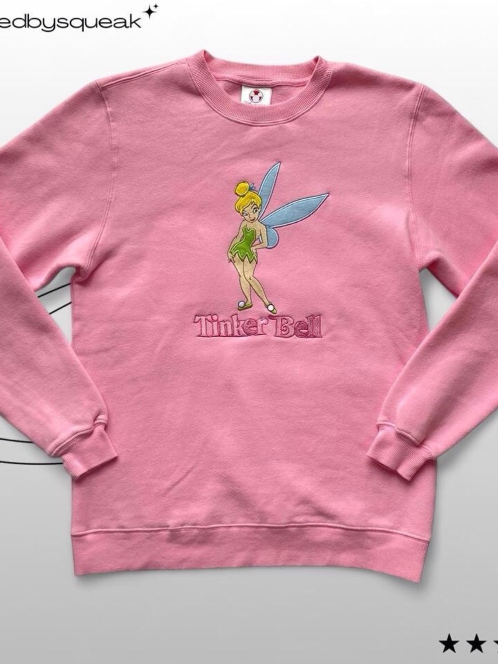 Disney Store Vintage 90s Pink Tinkerbell Embroidered Sweatshirt Small Y2K